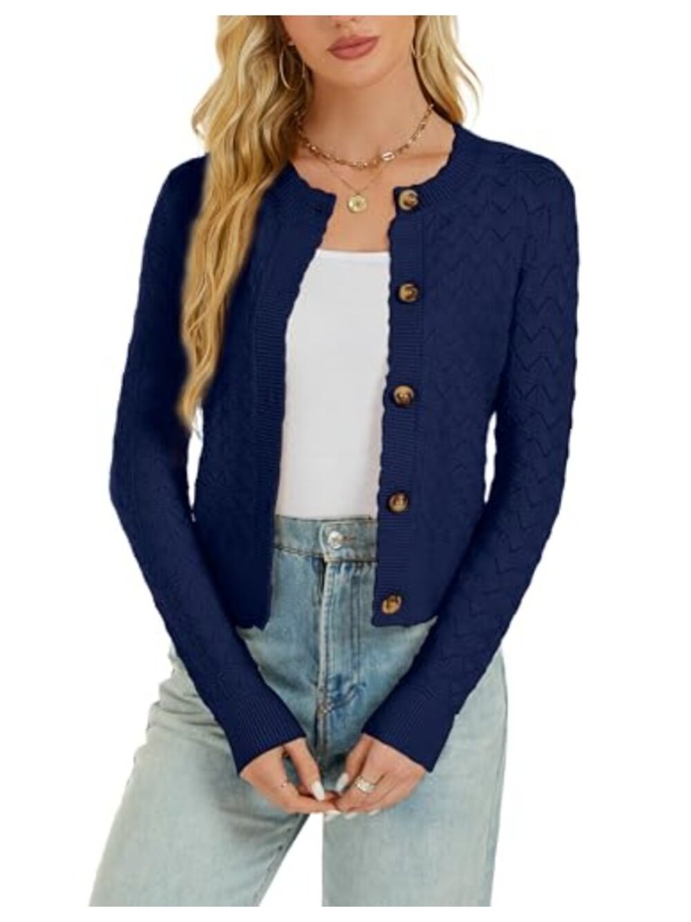 Women's Cropped Knitted Cardigan Button Front Open Shrug Long Sleeve